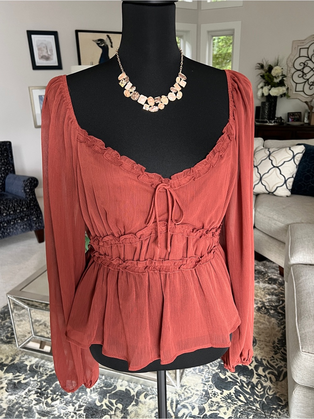 NWOT Privy Women's Deep Rust Blouse (Juniors)